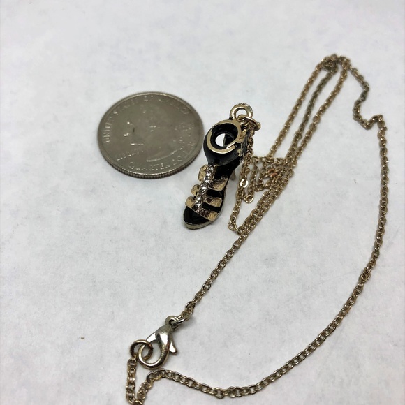 High Heel Shoe Black , Gold w/Rhinestons Necklace - Picture 4 of 4
